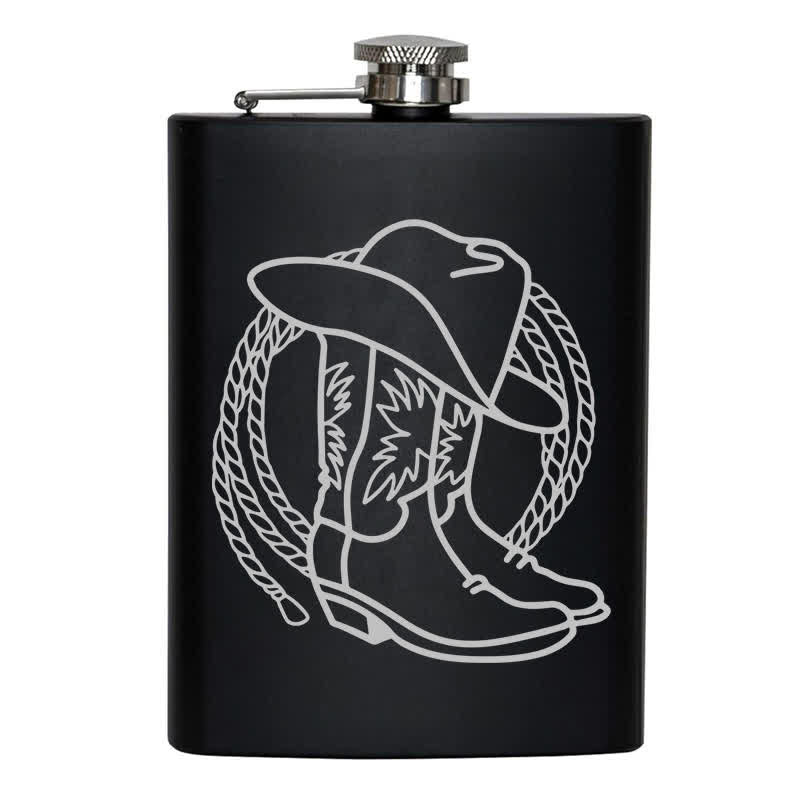 2-10 oz Boots Cowboy Hat Laser Pattern Stainless Steel Portable Flask