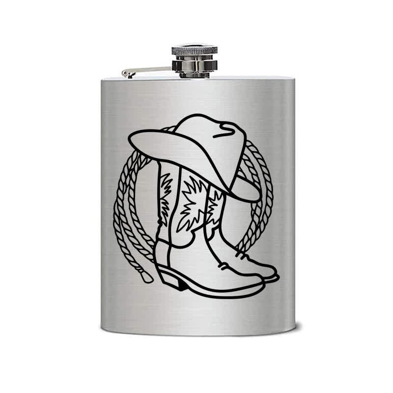 3-8 oz Boots Cowboy Hat Laser Pattern Stainless Steel Portable Flask - image 1