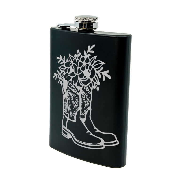 2-10 oz Boots With Flowers Laser Pattern Stainless Steel Portable Flask