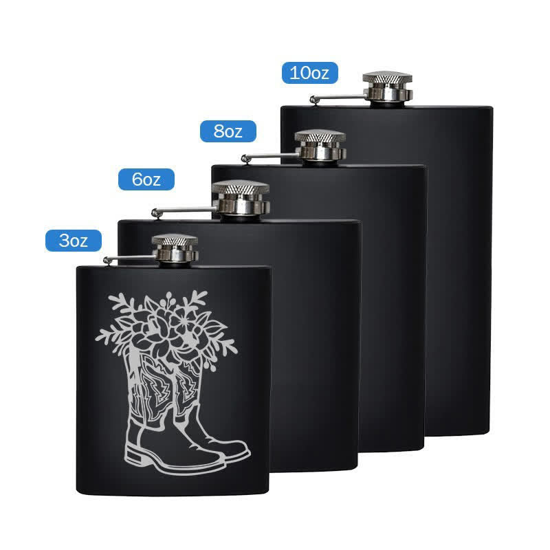 2-10 oz Boots With Flowers Laser Pattern Stainless Steel Portable Flask