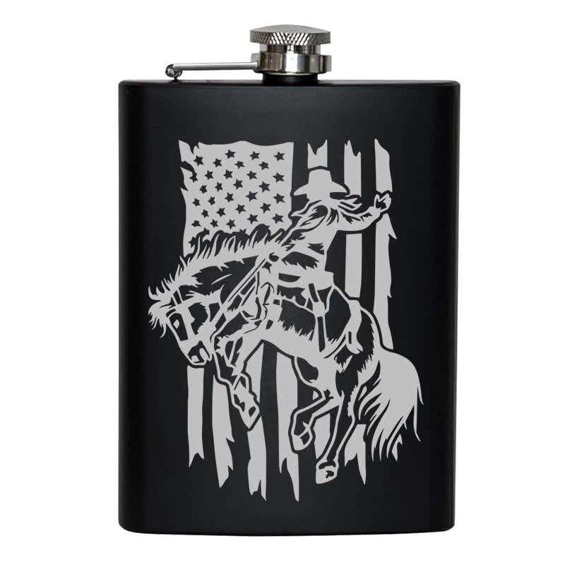 2-10 oz Riding Horse USA Flag Laser Pattern Stainless Steel Portable Flask