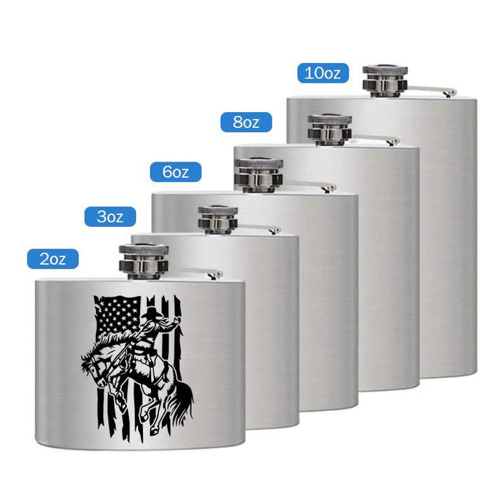 2-10 oz Riding Horse USA Flag Laser Pattern Stainless Steel Portable Flask