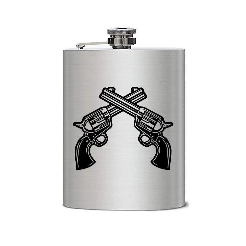 2-10 oz Crossed Pistols Laser Pattern Stainless Steel Portable Flask