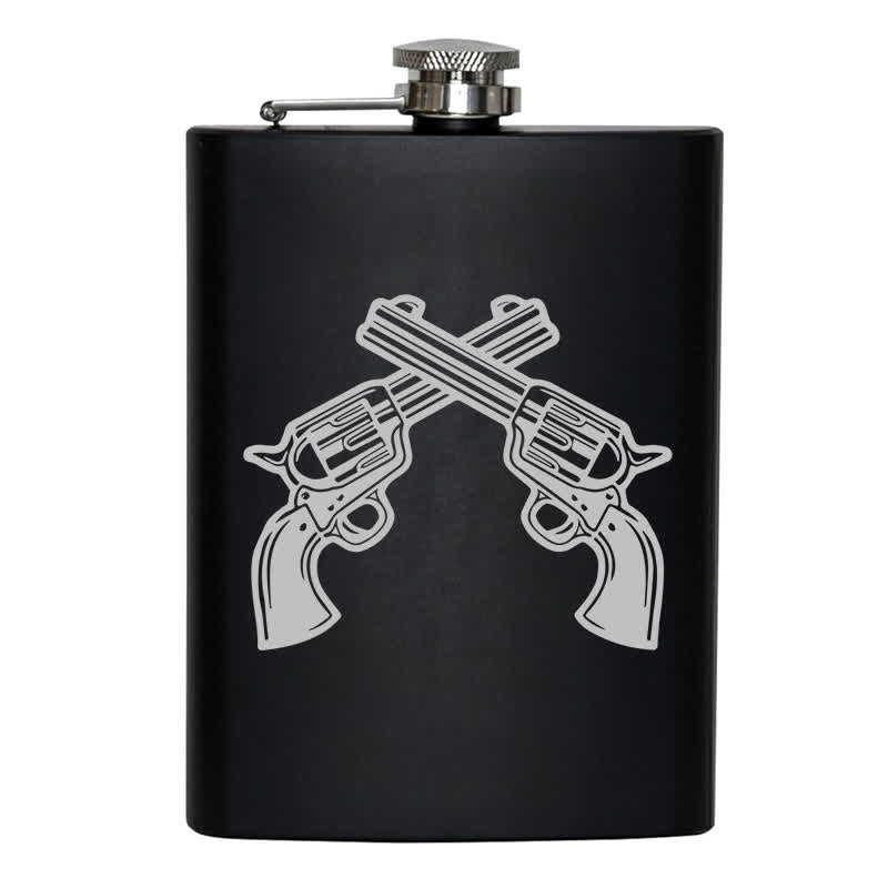 2-10 oz Crossed Pistols Laser Pattern Stainless Steel Portable Flask