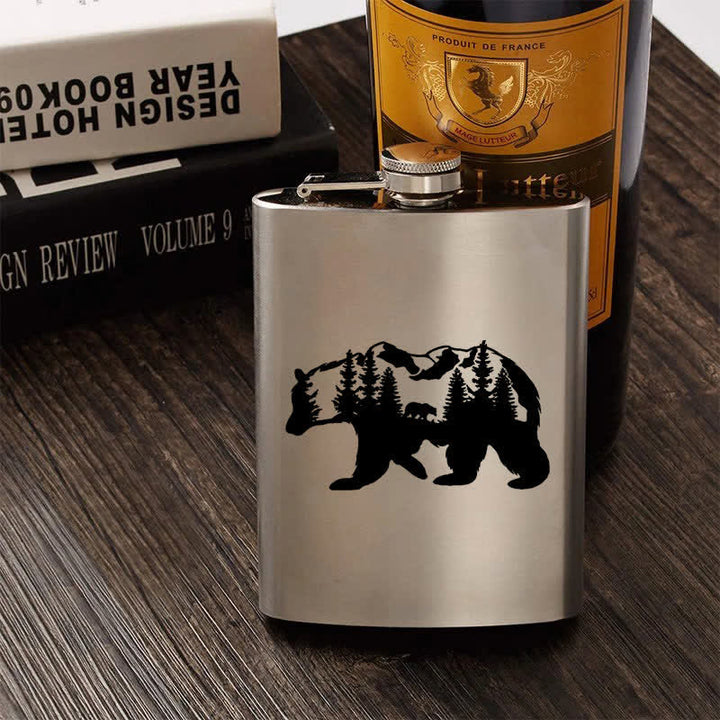 2-10 oz Bear Mountains Laser Pattern Stainless Steel Portable Flask