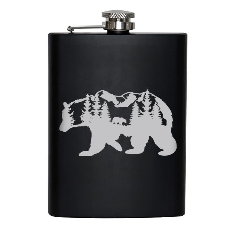 2-10 oz Bear Mountains Laser Pattern Stainless Steel Portable Flask