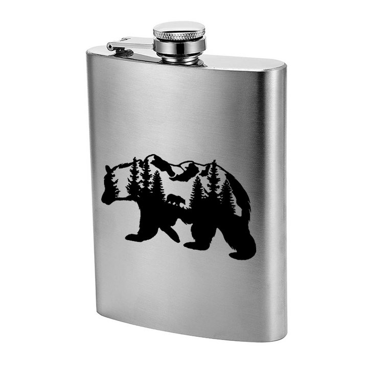 2-10 oz Bear Mountains Laser Pattern Stainless Steel Portable Flask