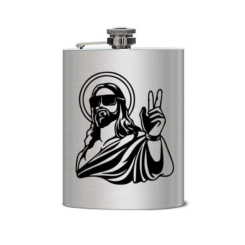 3-8 oz Cool Jesus Laser Pattern Stainless Steel Portable Flask - image 1