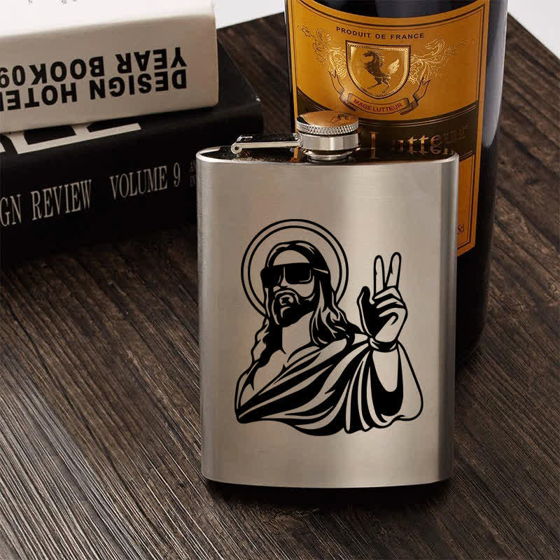 3-8 oz Cool Jesus Laser Pattern Stainless Steel Portable Flask - image 0