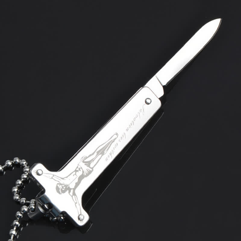 Mini Creative Jesus Holy Cross Pendant Folding Knife Necklace - image 6