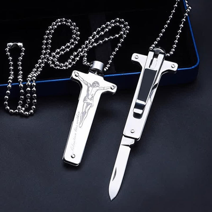 Mini Creative Jesus Holy Cross Pendant Folding Knife Necklace - Jesus Holy Cross - image 1