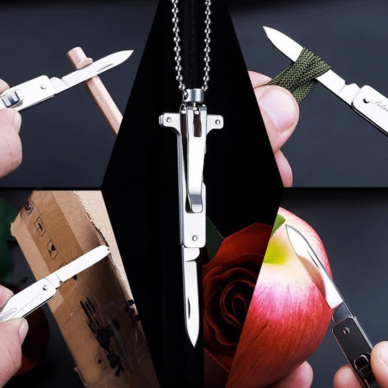 Mini Creative Jesus Holy Cross Pendant Folding Knife Necklace - image 3