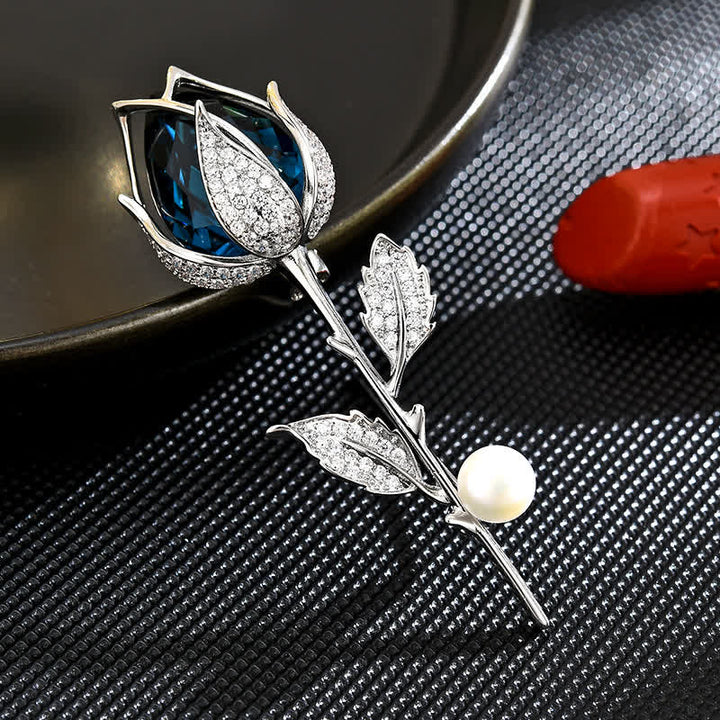 Women's Classy Blue Tulip Created Crystal Brooch