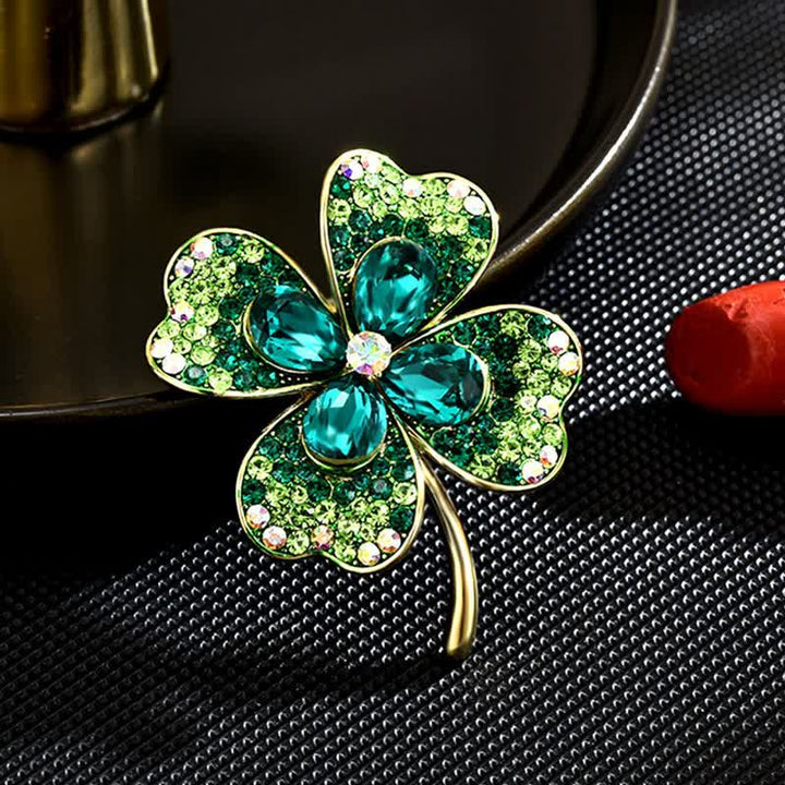 Women's Green Lucky Four Leaf Clover Brooch