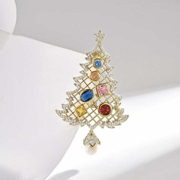 Women's Cubic Zirconia Multicolor Christmas Tree Brooch