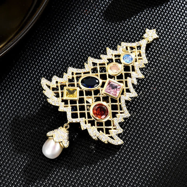 Women's Cubic Zirconia Multicolor Christmas Tree Brooch