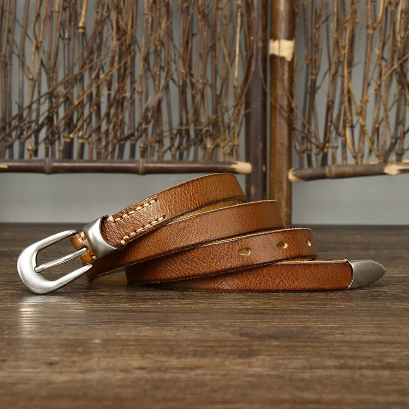 Women's Retro Narrow Skinny Waistband Leather Belt