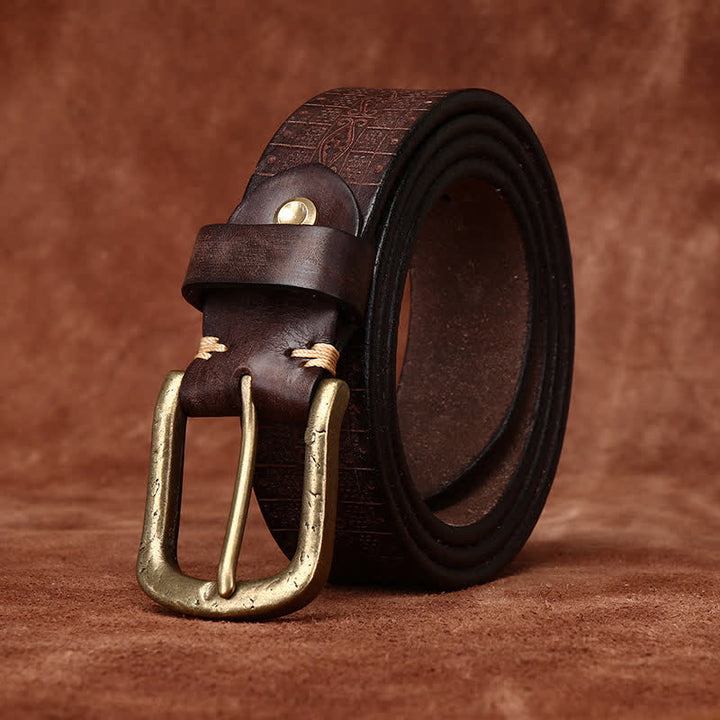 Western Carved Embossed Pattern Thicken Leather Belt