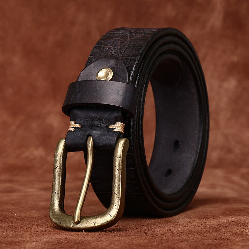 Western Carved Embossed Pattern Thicken Leather Belt