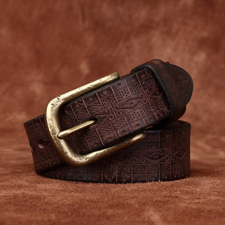 Western Carved Embossed Pattern Thicken Leather Belt