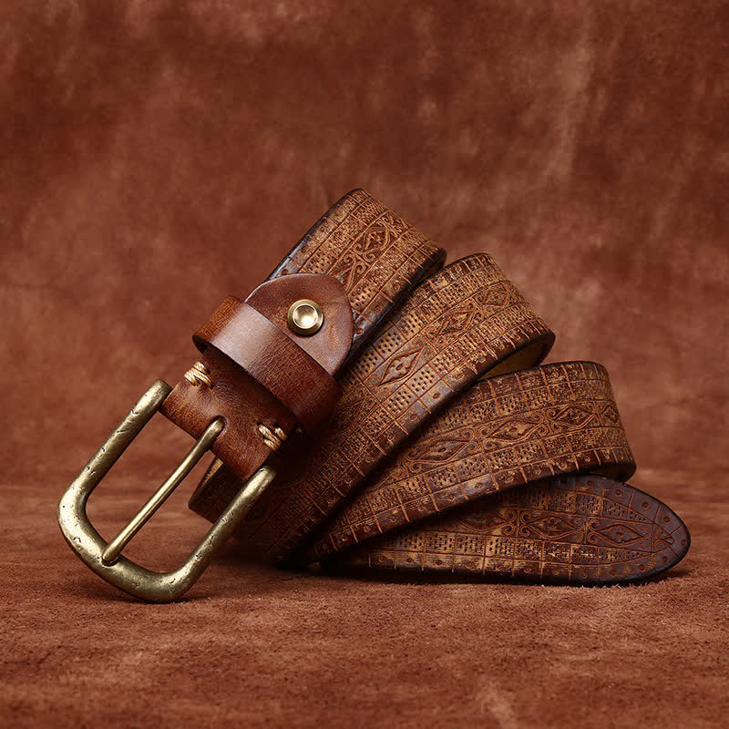 Western Carved Embossed Pattern Thicken Leather Belt