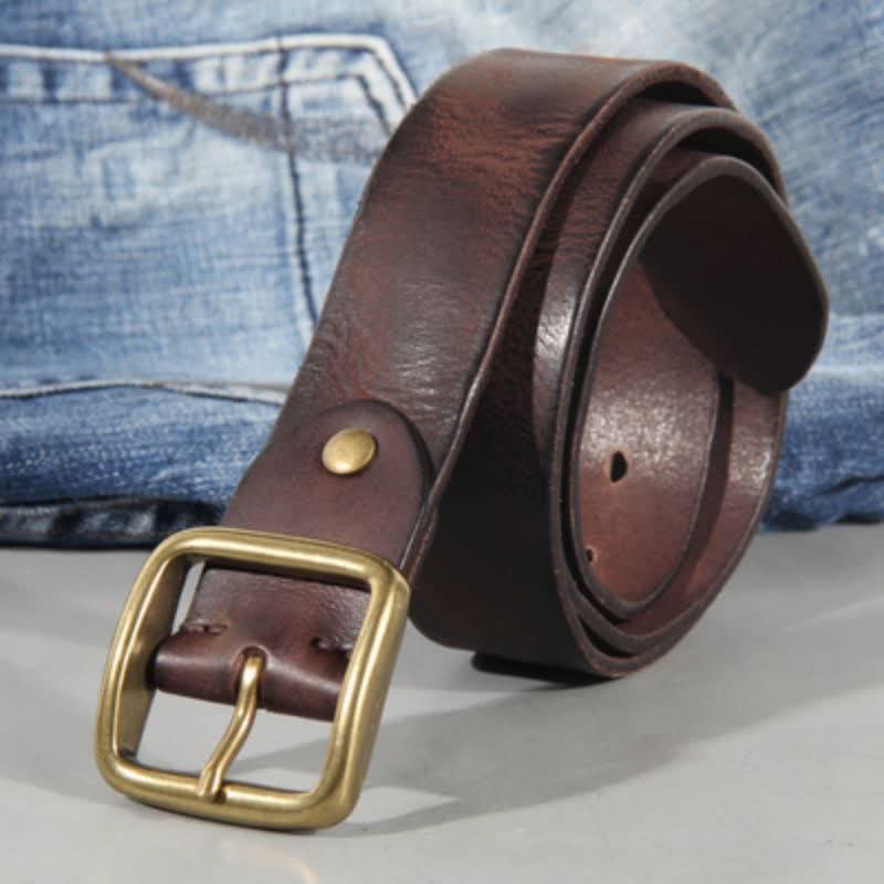 Simple Chic Vintage Brass Square Buckle Leather Belt