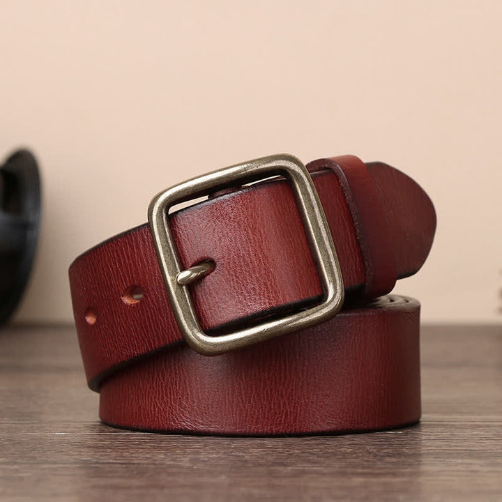 Simple Chic Vintage Brass Square Buckle Leather Belt