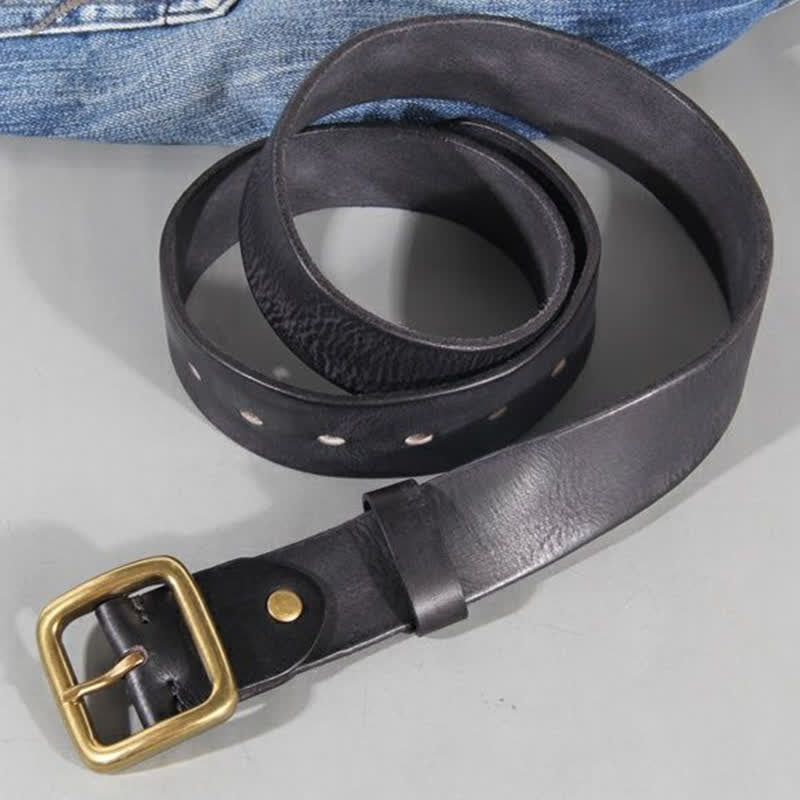 Simple Chic Vintage Brass Square Buckle Leather Belt