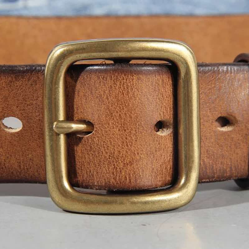 Simple Chic Vintage Brass Square Buckle Leather Belt