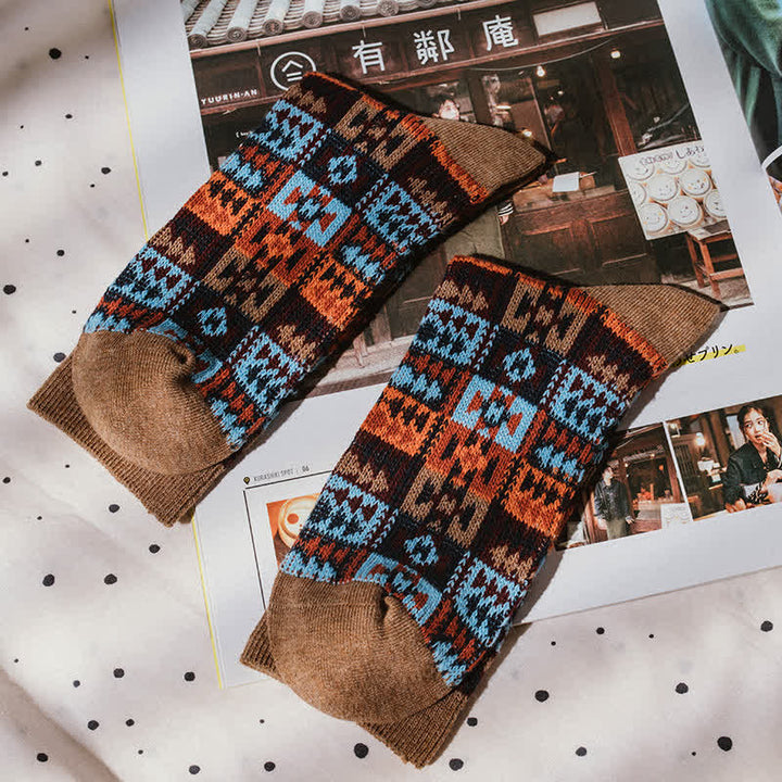 Vintage Ethnic Tribal Pattern Cotton Crew Socks