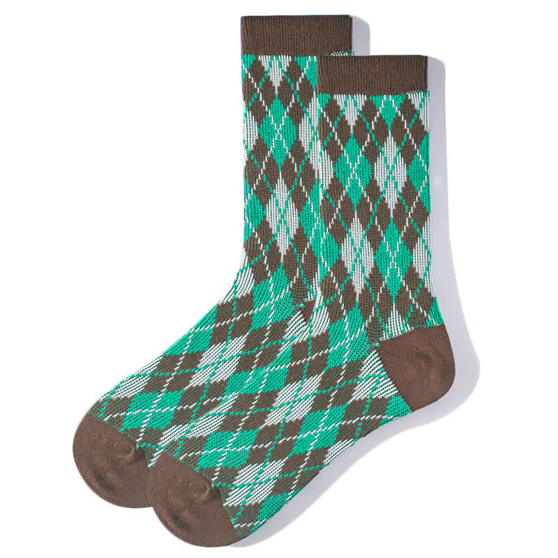 Novelty Plaid Patterned Cozy Cotton Crew Socks