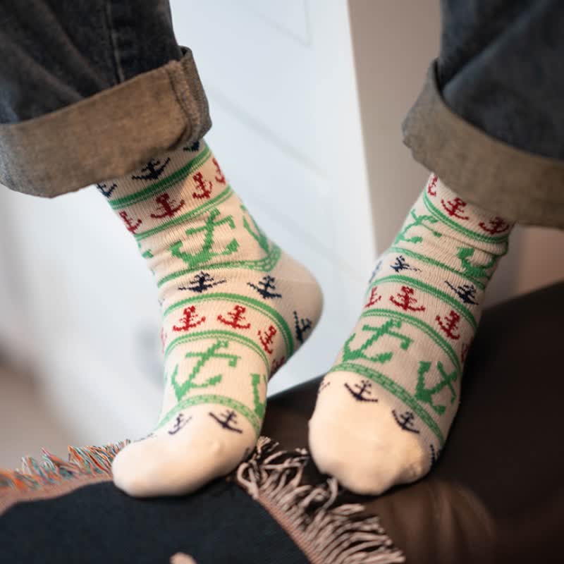 Nautical Flavour Anchor Print Cotton Crew Socks