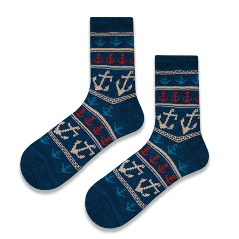 Nautical Flavour Anchor Print Cotton Crew Socks