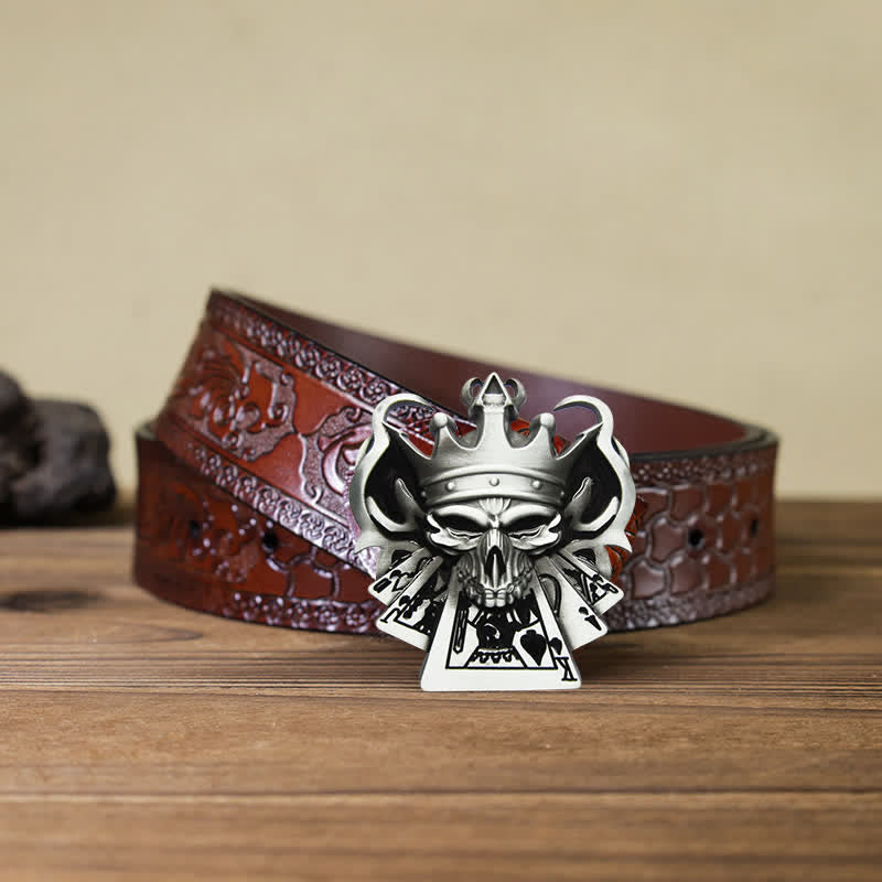 Men's DIY Skull Royal Flush Poker Casino Buckle Leather Belt