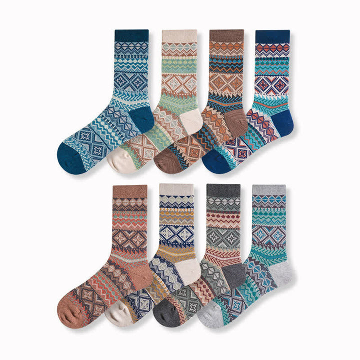 Casual Geometric Colorful Knit Cotton Crew Socks