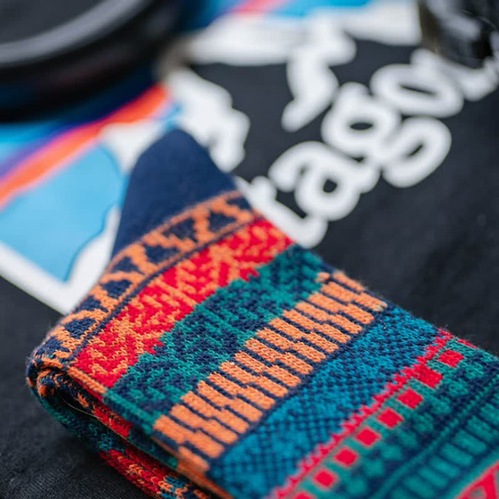 Vibrant Color Ethnic Style Retro Cotton Crew Socks