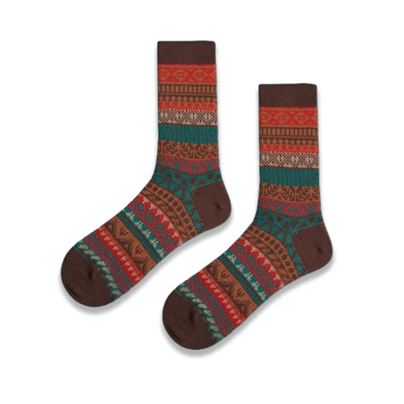 Vibrant Color Ethnic Style Retro Cotton Crew Socks