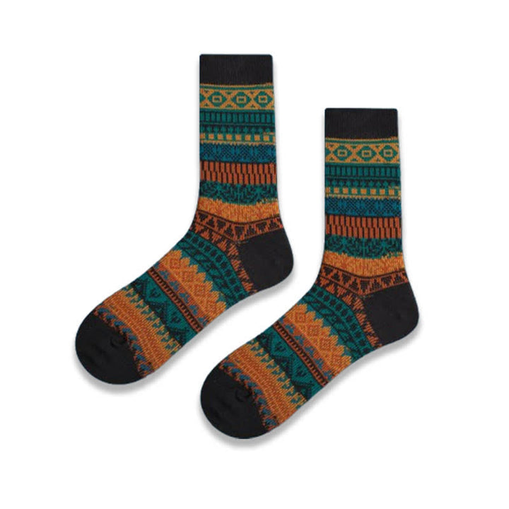 Vibrant Color Ethnic Style Retro Cotton Crew Socks