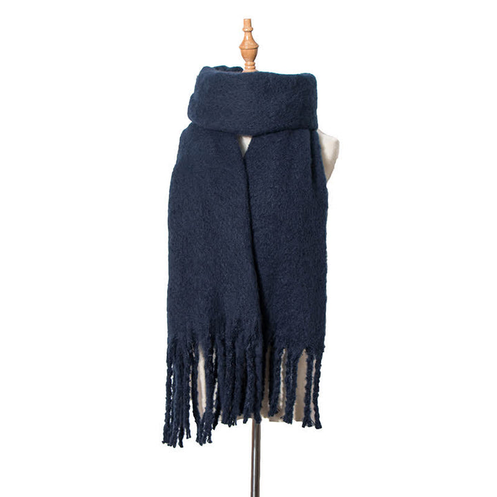 Unisex Warm Pure Color Thickened Tassels Roving Scarf