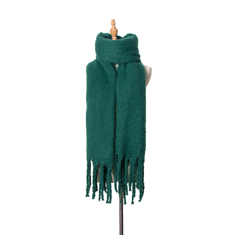 Unisex Warm Pure Color Thickened Tassels Roving Scarf