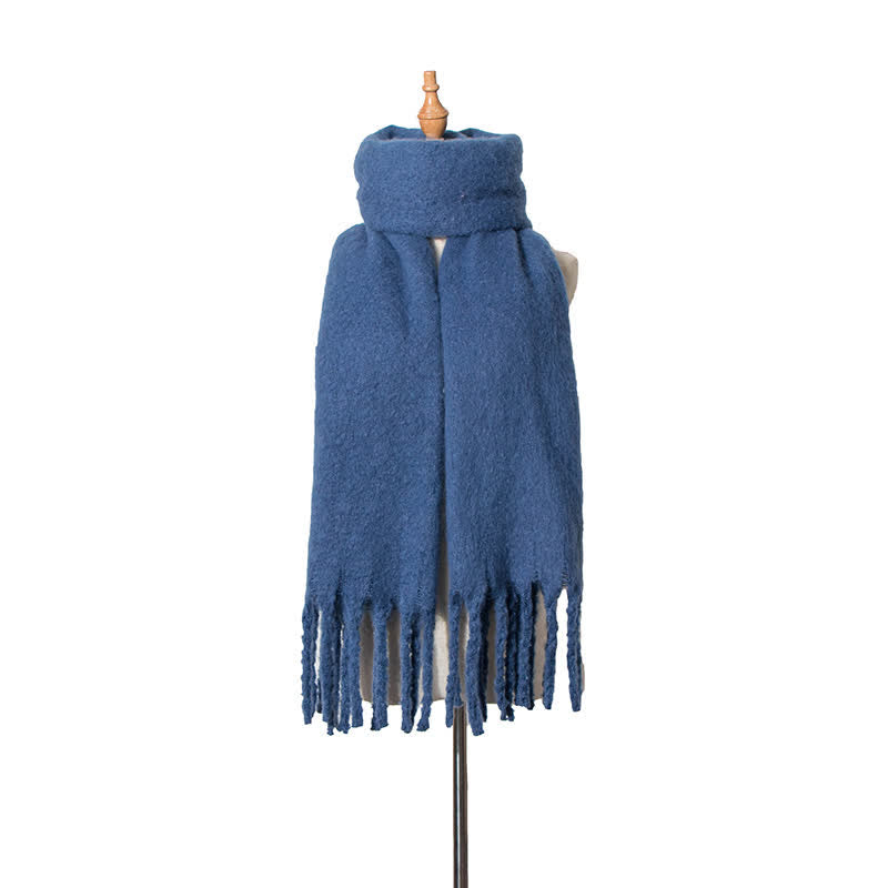 Unisex Warm Pure Color Thickened Tassels Roving Scarf