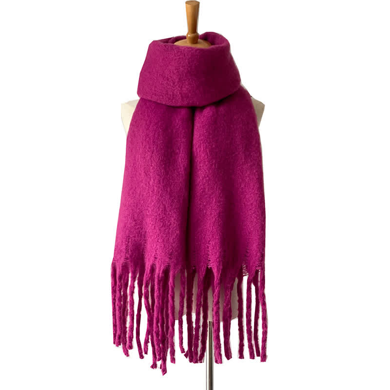 Unisex Warm Pure Color Thickened Tassels Roving Scarf