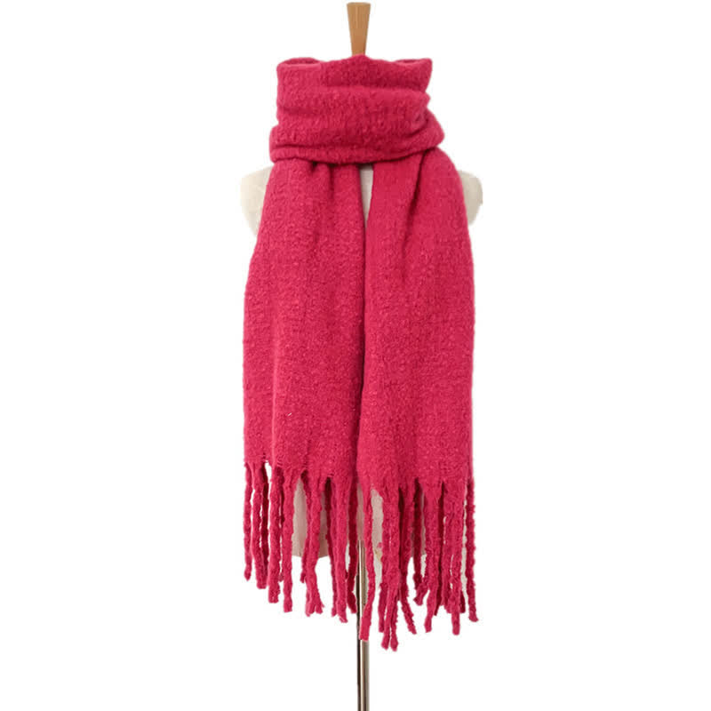 Unisex Warm Pure Color Thickened Tassels Roving Scarf