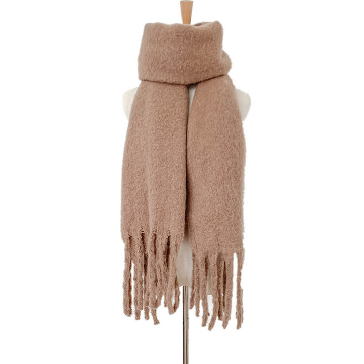 Unisex Warm Pure Color Thickened Tassels Roving Scarf