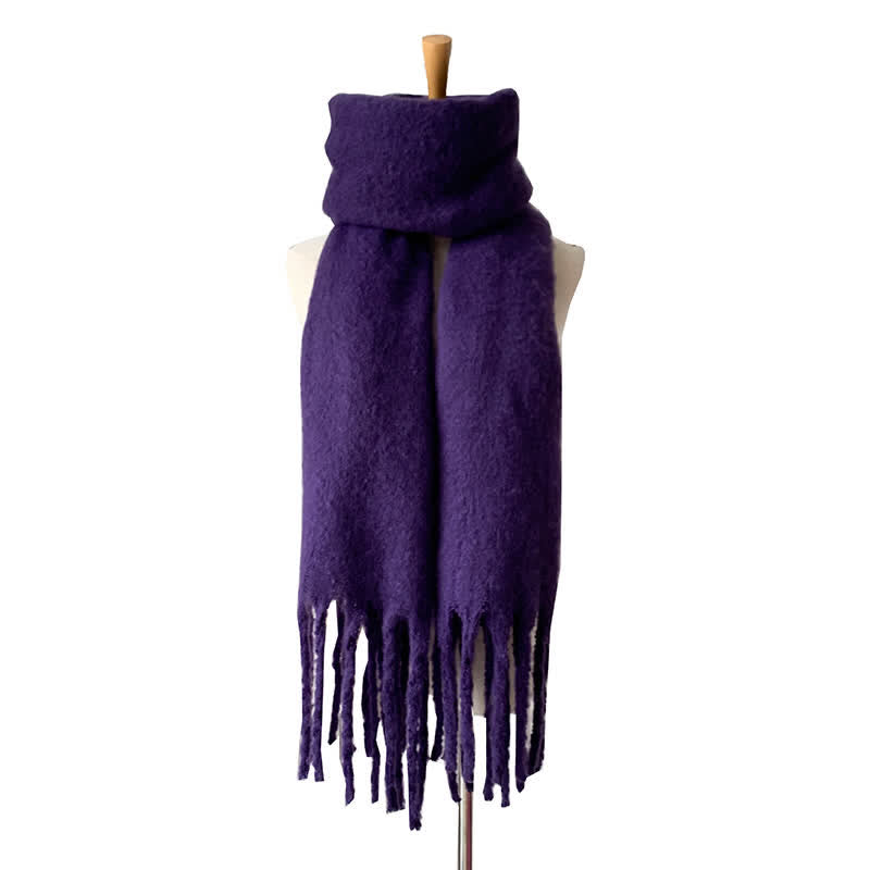 Unisex Warm Pure Color Thickened Tassels Roving Scarf