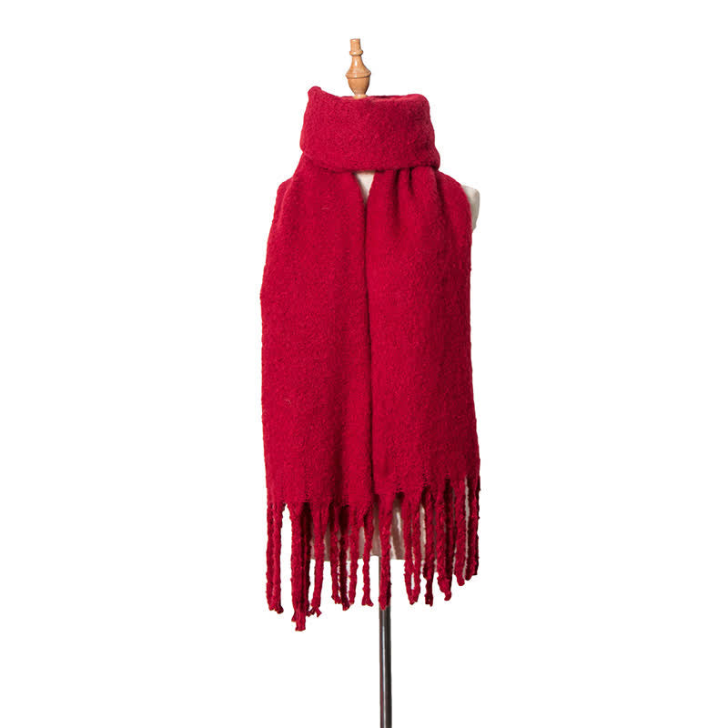 Unisex Warm Pure Color Thickened Tassels Roving Scarf