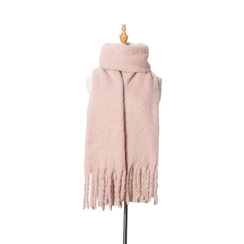 Unisex Warm Pure Color Thickened Tassels Roving Scarf