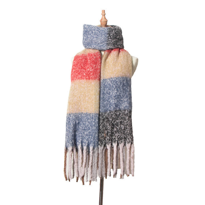 Unisex Oversized Color Block Tassels Roving Scarf
