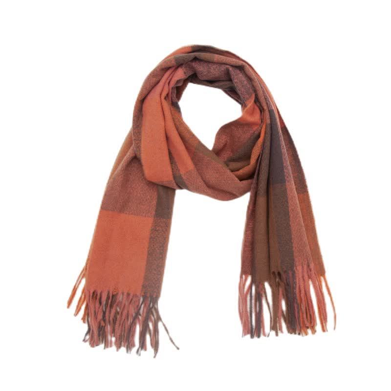 Unisex Rainbow Plaid Thickened Winter Fringe Scarf