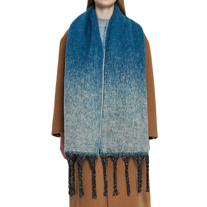 Unisex Gradient Color Tassels Cold Weather Roving Scarf